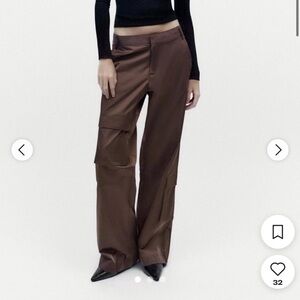 Zara chocolate brown satin cargo pant!